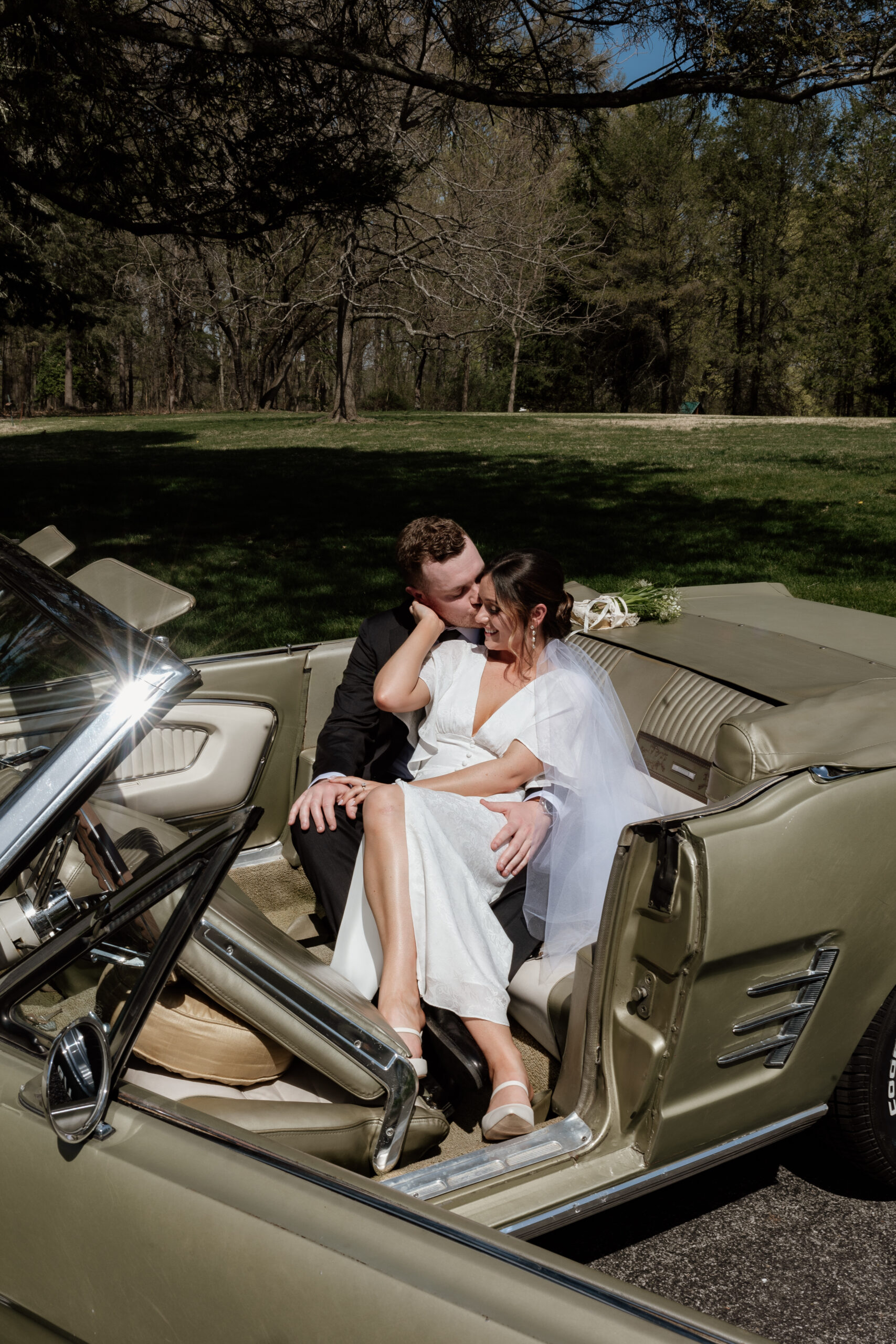 upstate new york city hall wedding with vintage green mustang